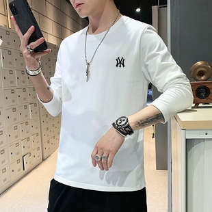 T恤潮牌百搭纯色打底衫 MLBNY春秋季 卫衣纯棉宽松休闲长袖 男士 新款