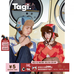 Tagi.想象拼接雷锋帽冬季复古休闲保暖日常男女通用毛绒潮流帽子