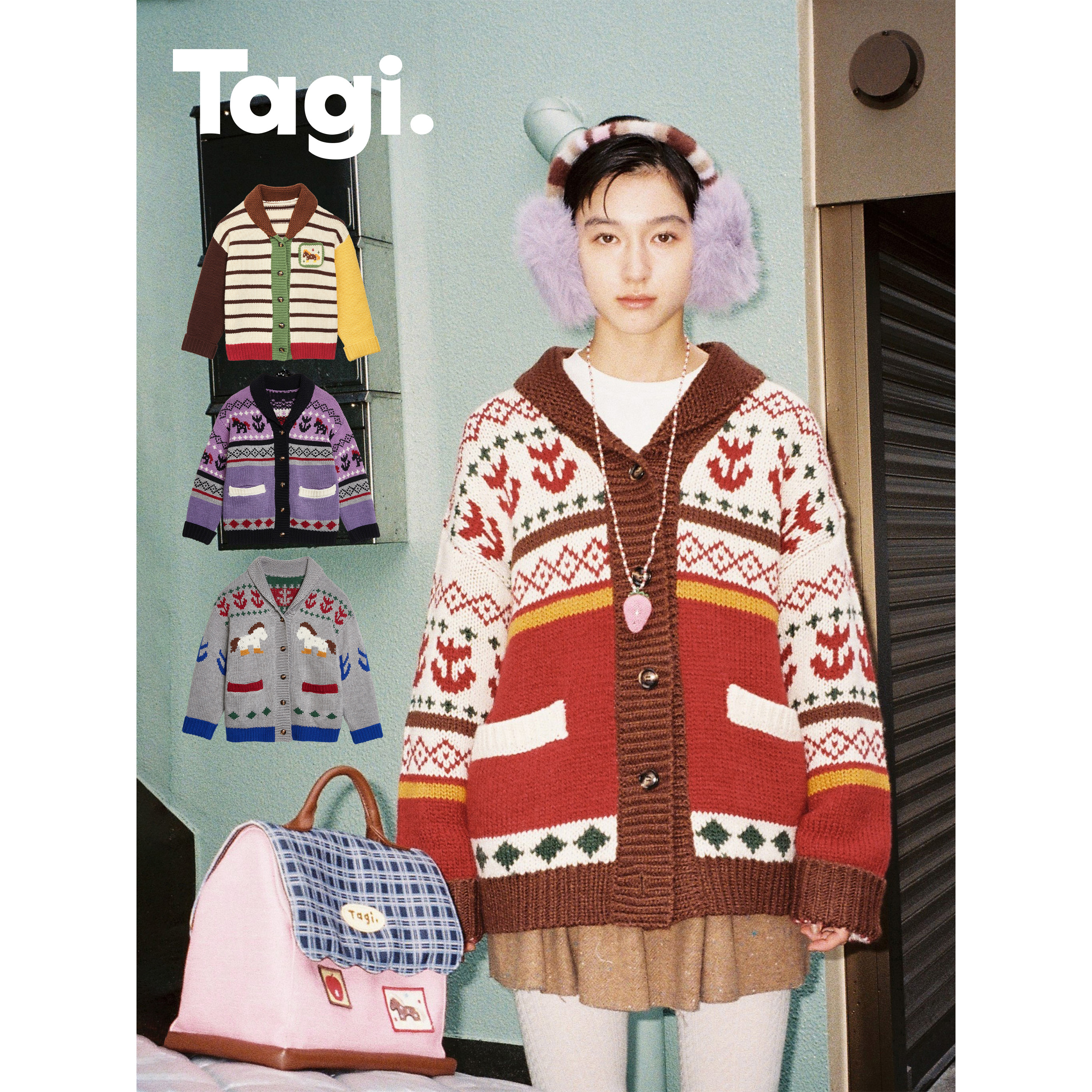 Tagi.粗针毛衣外套针织开衫