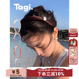 Tagi.想象爱心怦怦镶钻珍珠鼓鼓复古真丝发箍高颅顶头箍