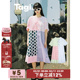 Tagi.绑带拼色拼接碎花格纹条纹可爱短袖 宽松连衣裙