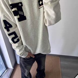 美式复古音符刺绣字母圆领卫衣男秋冬季新款重磅宽松百搭情侣上衣