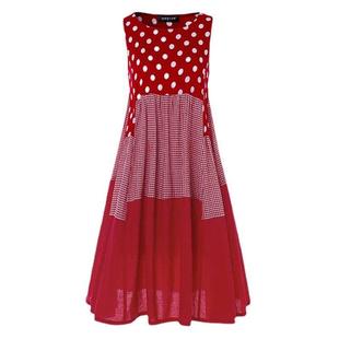 Polka dress cotton length and sleeveless mid linen dot