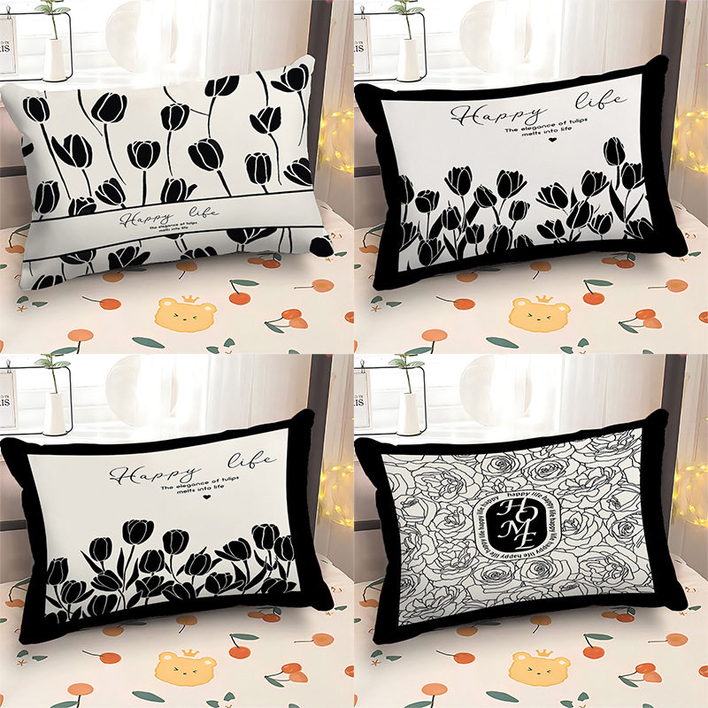 法式轻奢黑白抱枕长方形枕头高级感卧室床头靠枕沙发靠垫可拆洗