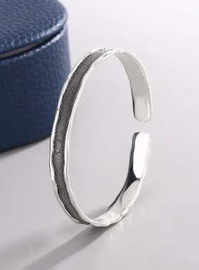 新款复古做旧泰银《深渊》手镯高级感小众简约网状开口手环