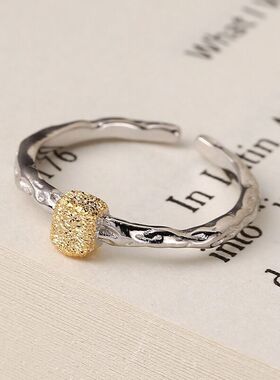 新款韩版磨砂豆豆戒指女简约金银拼色不规则肌理指环热卖手饰品戒