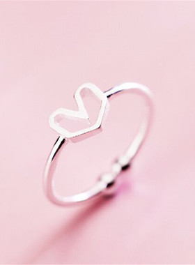 0129简约气质光面爱心戒指女个性小清新镂空心形戒指森系甜美开口
