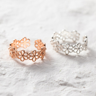 新款日韩手工编织甜美镂空花朵戒指精致蕾丝少女心小众女食指戒