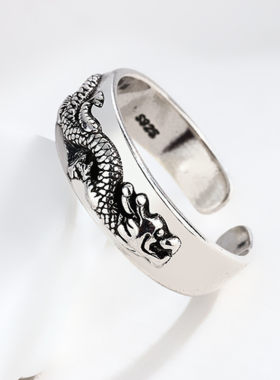 简约创意做旧复古动物生肖戒指时尚潮流霸气龙腾四海转运开口戒指