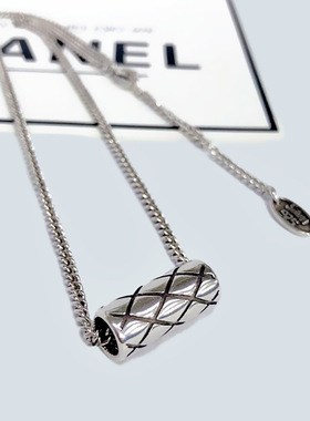 欧美格纹圆管项链女韩国东大门泰银复古路路通项链吊坠锁骨链项链