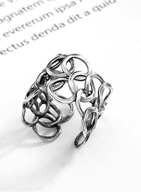 韩版个性复古多层圆圈戒指女简约创意森系泰银几何形开口戒指