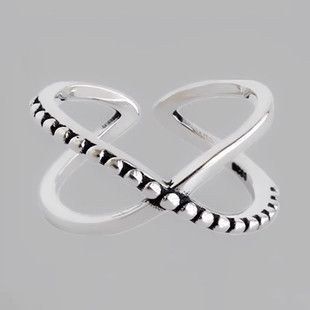 日韩版个性X形交叉戒指女简约复古做旧双层镂空指环饰品开口戒指