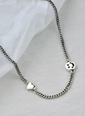 心形项链女简约气质复古笑脸爱心项链个性泰银微笑吊坠锁骨链饰品