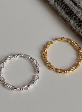 新品韩版简约打结锁链相连几何型戒指女小清新文艺森系开口指环戒