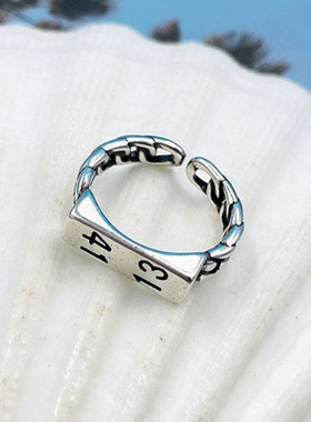 韩版泰银个性数字1314戒指开口简约小众设计复古锁链戒指女饰品戒