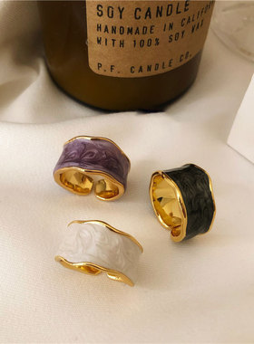 2024新品温柔奶油色滴釉金边法式复古简约面包造型高级感时尚戒