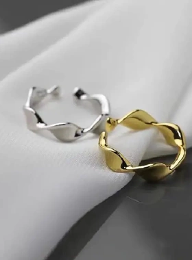 2025新款森系莫比乌斯环扭线戒指波浪简约时尚开口指环个性手饰品