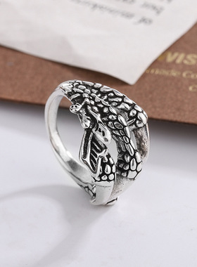 新品复古泰银龙爪戒指男时尚个性设计感暗黑风潮酷ins感指环戒指