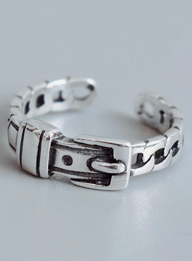 时尚个性皮带头戒指女复古做旧锁链条开口戒指韩版小清新指环