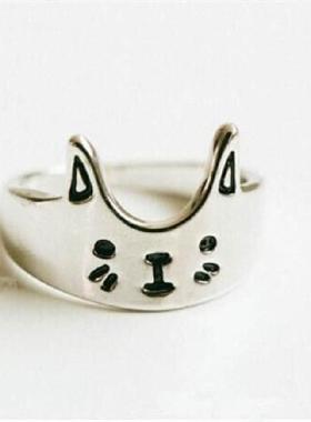 新款可爱卡通滴胶猫咪戒指女式甜美小众设计百搭热卖指环送闺蜜戒