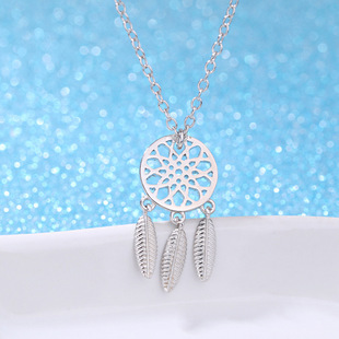 新品镀白金饰品锁骨链女士外贸捕梦网手工项链韩版百搭毛衣链