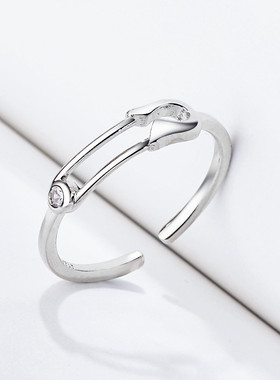 简约气质单钻别针戒指女韩版创意个性镶锆石开口戒指环首饰品