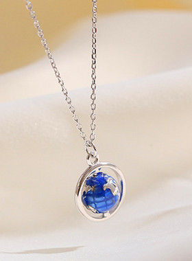韩版时尚个性创意地球仪项链女锁骨链小清新甜美星球吊坠项链饰品