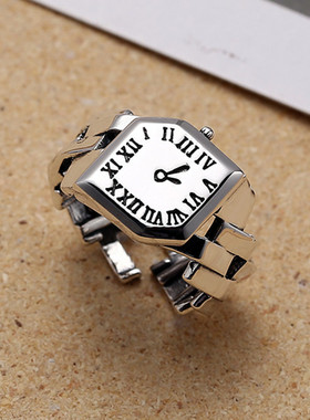 韩版创意链条手表戒指女复古个性ins做旧罗马数字开口戒指环饰品