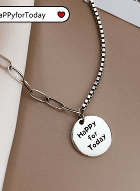 小众轻奢圆牌小熊项链女韩版ins个性字母吊坠锁骨链复古泰银饰品