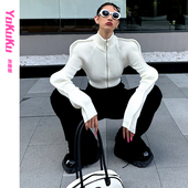 拉链曲珠毛衣外套女 上衣波浪边袖 哟酷酷 秋冬小众设计感针织开衫