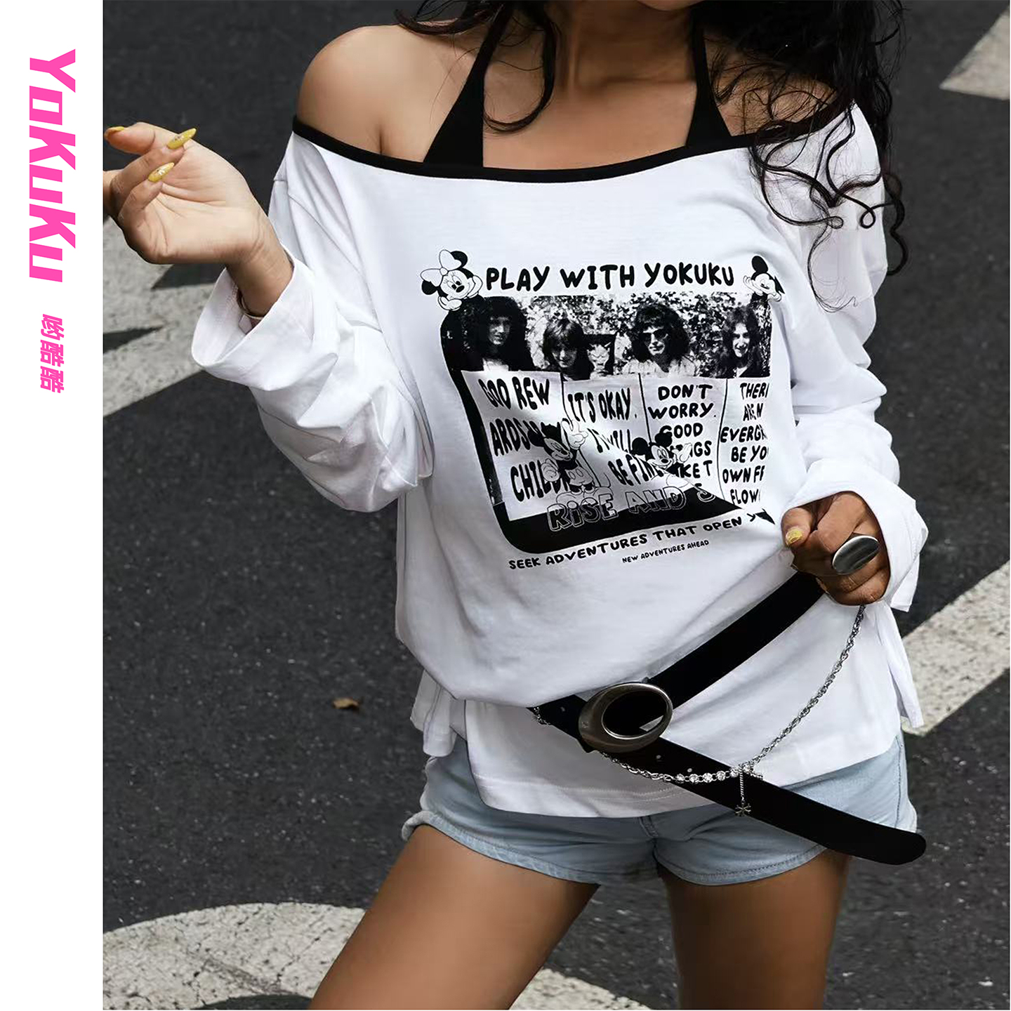 哟酷酷宽松慵懒风长袖T恤女