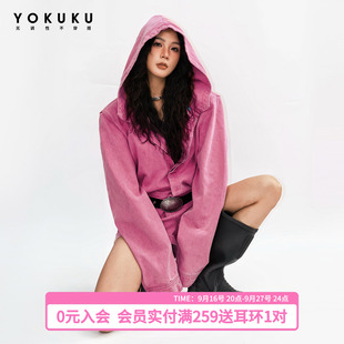 哟酷酷（羊城侦探）美式牛仔连体衣裤女连帽开衫显瘦卫衣短裤女