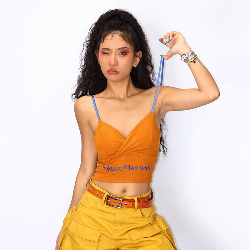 哟酷酷美式吊带背心女带胸垫图片