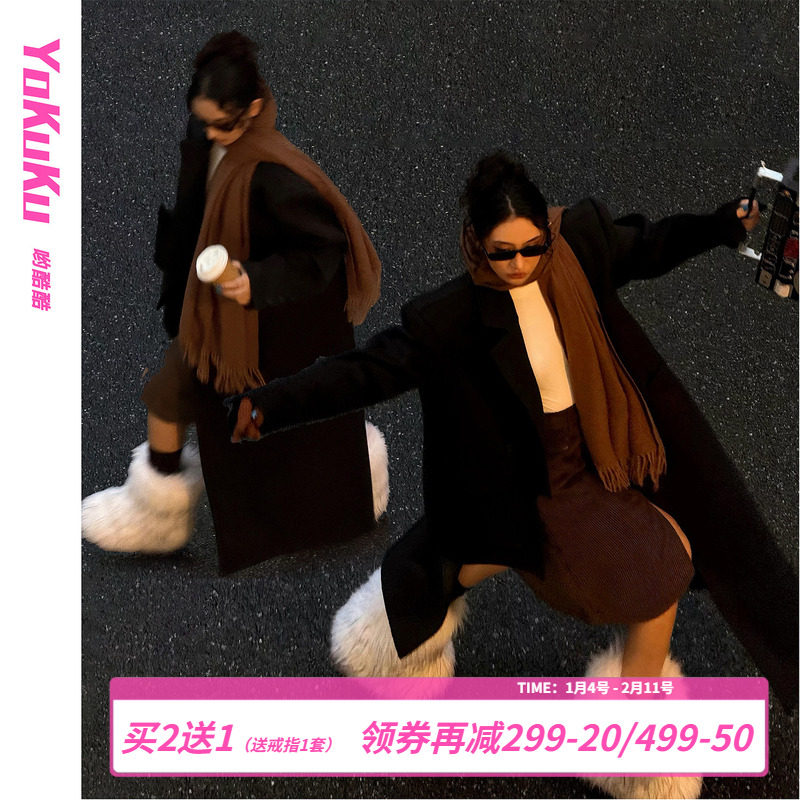 哟酷酷（无言宣言）秋冬抗风保暖毛呢外套女立体裁剪时尚过膝大衣,女装/女士精品,毛呢外套,淘宝优惠券,粉丝福利购,淘宝优惠卷