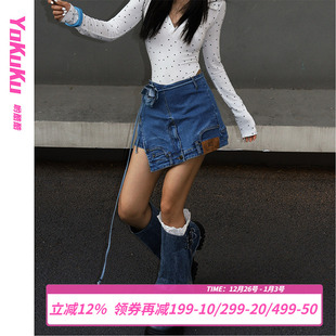 复古街头中腰短裙女假两件牛仔裤 哟酷酷 春夏季 自由 裙女 牛仔