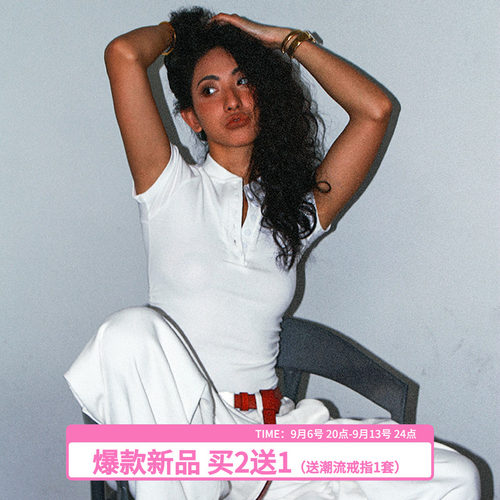 哟酷酷辣妹正肩亨利领短袖女