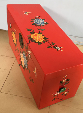复古仿古中式樟木实木衣箱储物收纳画箱收藏字画箱娶嫁结婚彩绘箱
