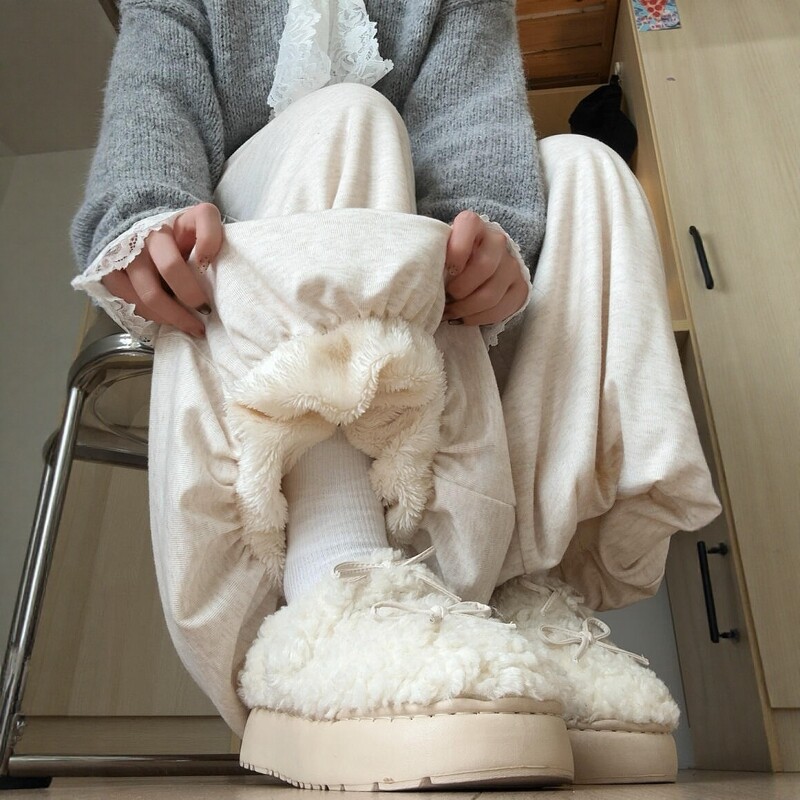 加绒裤子冬加厚灯笼裤羊羔绒糯米裤垂坠感软糯女外穿保暖休闲裤