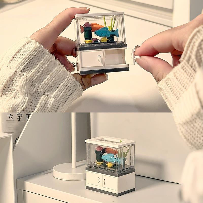 桌面摆件水族馆微缩模型手工拼装DIY迷你鱼缸积木组装送朋友礼物