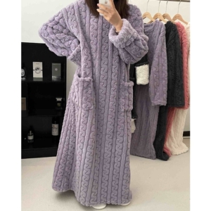 6色入！冬日软糯厚实行走的被子提花睡袍冬季睡衣保暖居家服睡裙M