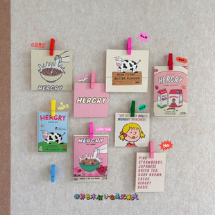 14个/盒 ins木质彩色夹子图钉无痕夹照片卡片毛毡板墙面装饰