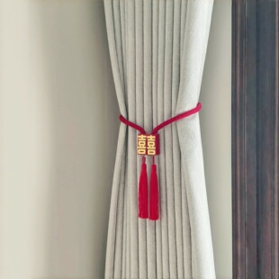 窗帘绑带结婚结婚布置婚房装饰红色绑带磁吸新房客厅卧室窗帘