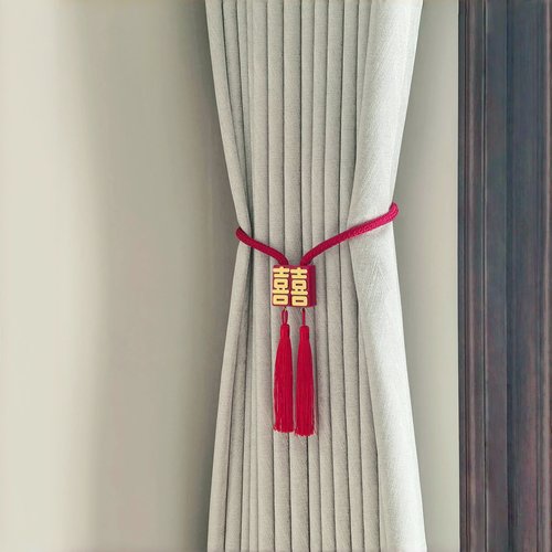 窗帘绑带结婚结婚布置婚房装饰红色绑带磁吸新房客厅卧室窗帘