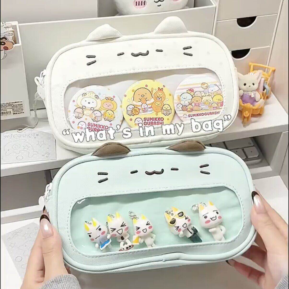 新款薄巧波点小猫痛包笔袋ins高颜值学生大容量文具收纳袋铅笔盒