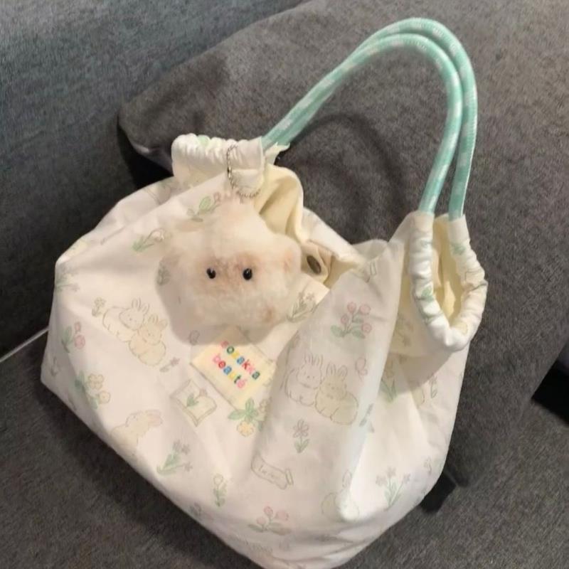 薄荷曼波帆布包手提包小拎包女大容量学生旅行轻便上班通勤兔子包