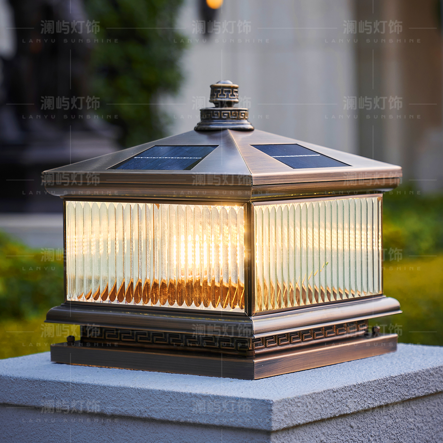 全铜太阳能柱头灯防水别墅接电款