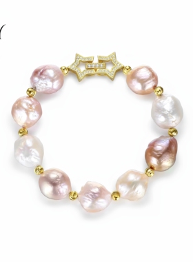 LJY S925纯银天然异形巴洛克珍珠手链男女同款轻奢小众设计感手饰