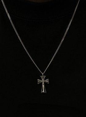 LUCKJAY S925纯银白金色十字架吊坠项链轻奢嘻哈男女同款十字形潮
