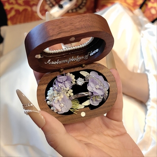 【备婚清单】韩系婚礼戒指盒diy永生花材料包木质首饰盒