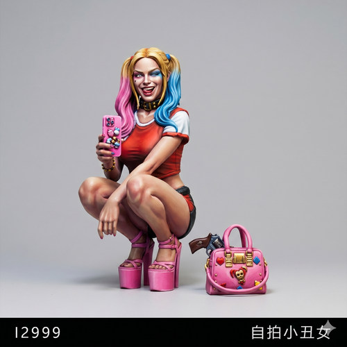 【DC】小丑女蹲姿 性感哈莉奎恩1/64人偶模型手办43比例微缩白模